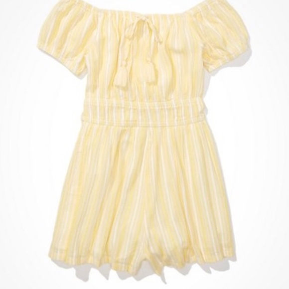 🍋 American Eagle Yellow Striped Off-Shoulder Romper – Size Large 🍋 - Picture 1 of 4